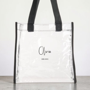 Chic Script Monogram Bride Clear Tote Bag