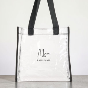 Chic Script Monogram Bridesmaid Clear Tote Bag