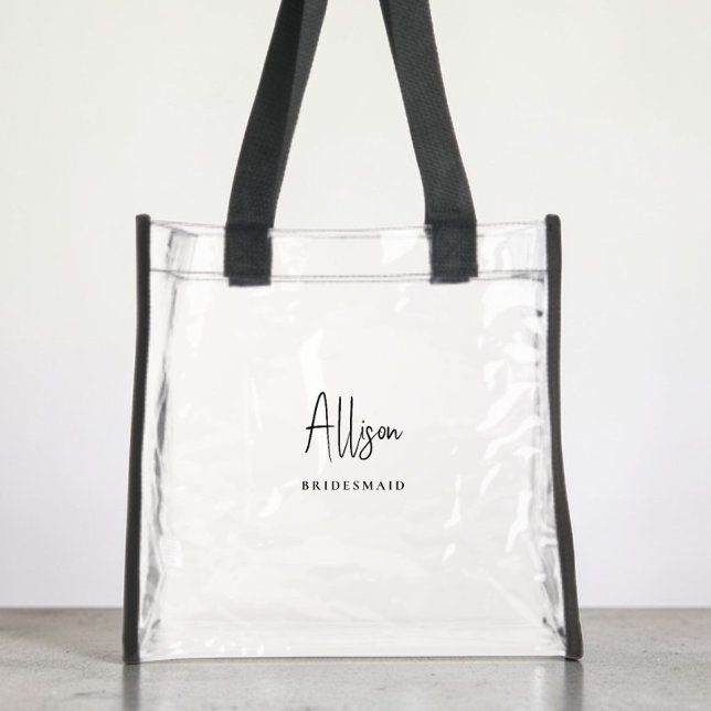 Chic Script Monogram Bridesmaid Clear Tote Bag (Creator Uploaded)