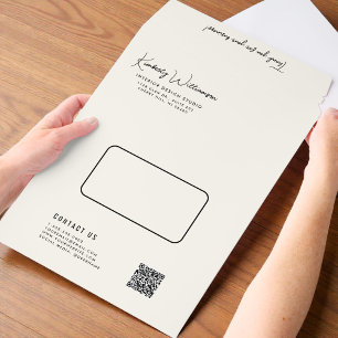 Chic Script Monogram QR Code Cream Business Envelope Mailers