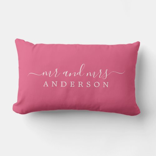 Chic Script Mr Mrs Hot Pink Newlywed Monogram Lumbar Pillow