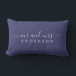 Chic Script Mr Mrs Navy Blue Newlywed Monogram Lumbar Pillow<br><div class="desc">Chic, modern monogrammed charcoal blue pillow with the text Mr and Mrs in white elegant script. Simply add your married name. Perfect gift for the newlywed couple. Exclusively designed for you by Happy Dolphin Studio. If you need any help or matching products please contact us at happydolphinstudio@outlook.com. We're happy to...</div>