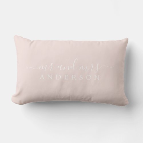 Chic Script Mr Mrs Pastel Pink Newlywed Monogram Lumbar Pillow