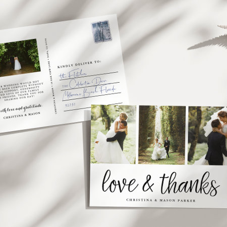 Chic Script | Multi Wedding Photo Thank You Postcard