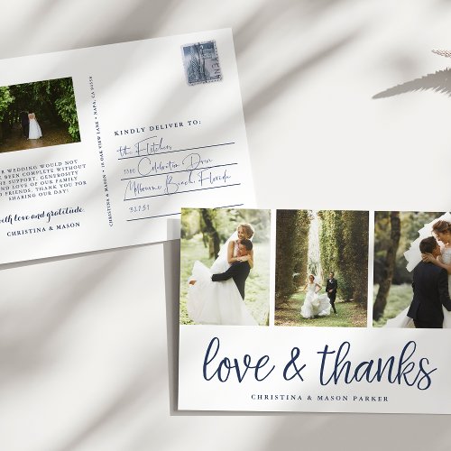 Chic Script  Multi Wedding Photo Thank You Postcard