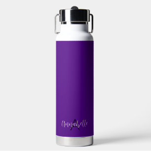 Chic Script Name & Monogram Solid Indigo Purple Water Bottle