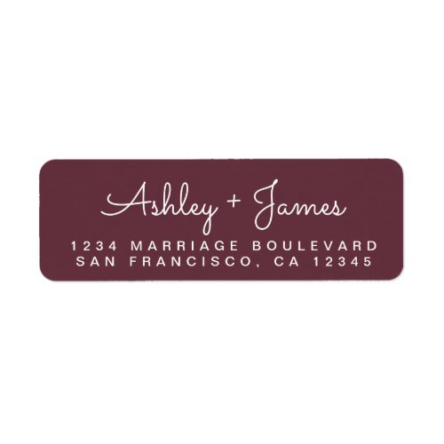 Chic Script Names Burgundy Return Address Label