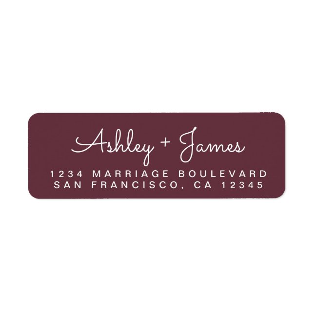 Chic Script Names Burgundy Return Address Label (Front)
