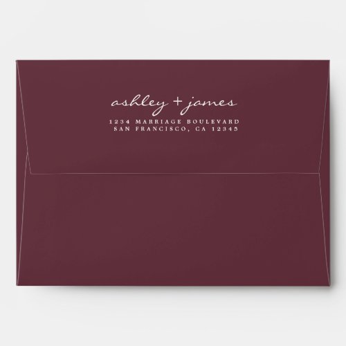 Chic Script Names Burgundy Wedding Return Address Envelope