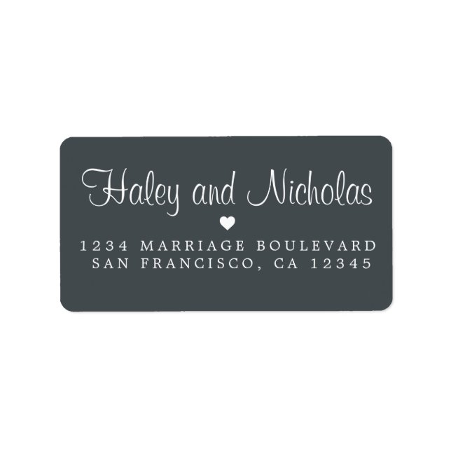 Chic Script Names Off-Black Wedding Return Address Label (Front)