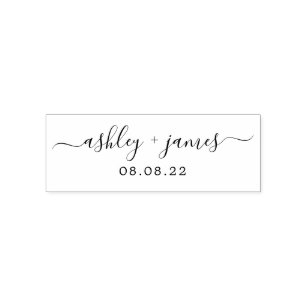 Chic Script Names Wedding Date Self-inking Stamp