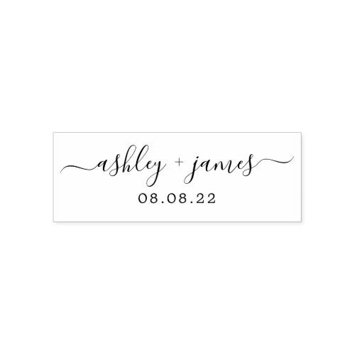 Chic Script Names Wedding Date Self_inking Stamp