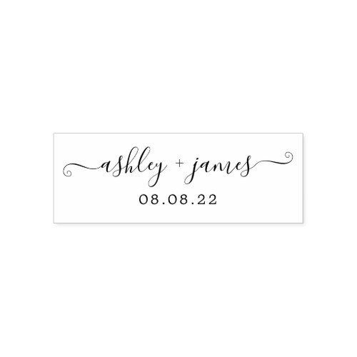 Chic Script Names Wedding Date Self_inking Stamp