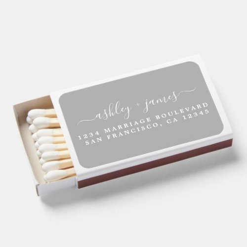 Chic Script Names Wedding Return Address Gray Matchboxes