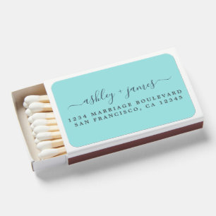 Chic Script Names Wedding Return Address Turquoise Matchboxes
