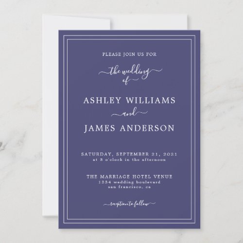 Chic Script Navy Blue Wedding invitation