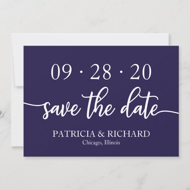 Chic Script Navy Blue Wedding Save The Date Invitation (Front)