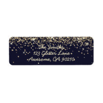 Chic Script Navy Glitter Wedding Return Address Label