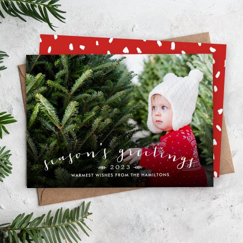 Chic Script Overlay Holiday Photo Card