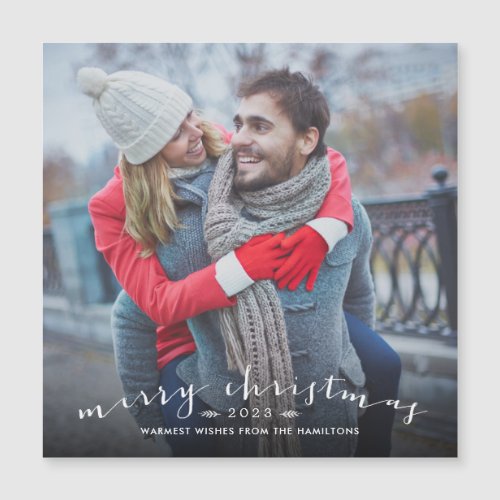 Chic Script Overlay Magnetic Christmas Photo Card