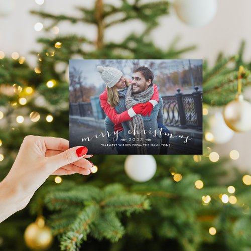 Chic Script Overlay Magnetic Christmas Photo Card