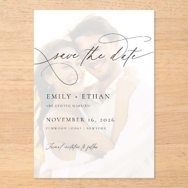 Chic Script Overlay Photo Wedding Save The Date (Front)