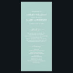 Chic Script Pastel Blue Simple Minimal Wedding Program<br><div class="desc">Elegant minimal wedding program with white chic script calligraphy and modern typography on a pastel blue background. Simply add your wedding program details. Exclusively designed for you by Happy Dolphin Studio. If you have any questions or requests, please contact us at happydolphinstudio@outlook.com. We're happy to help you make your wedding...</div>