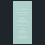 Chic Script Pastel Blue Simple Minimal Wedding Program<br><div class="desc">Elegant minimal wedding program with white chic script calligraphy and modern typography on a pastel blue background. Simply add your wedding program details. Exclusively designed for you by Happy Dolphin Studio. If you have any questions or requests, please contact us at happydolphinstudio@outlook.com. We're happy to help you make your wedding...</div>