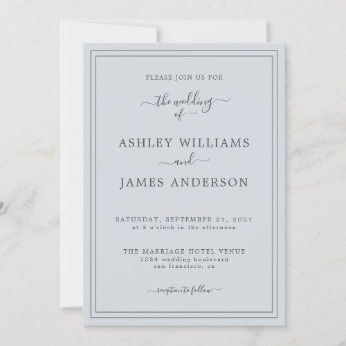 Chic Script Pastel Blue Wedding invitation
