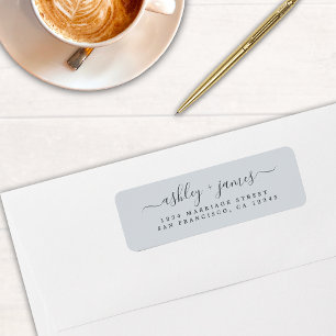 Chic Script Pastel Blue Wedding Return Address Label