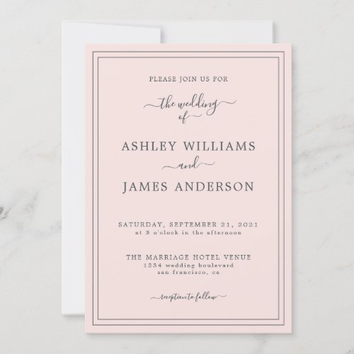 Chic Script Pastel Pink Wedding invitation