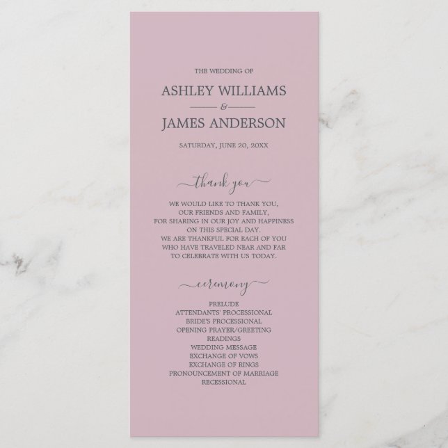 Chic Script Pastel Purple Simple Minimal Wedding Program (Front)