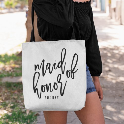 Chic Script Personalized Maid of Honor Tote Bag