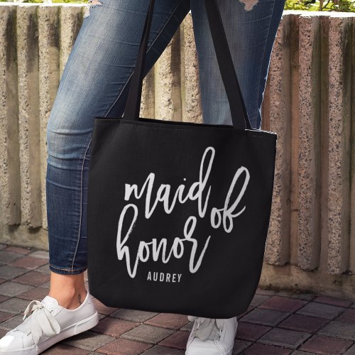 Chic Script Personalized Maid of Honor Tote Bag