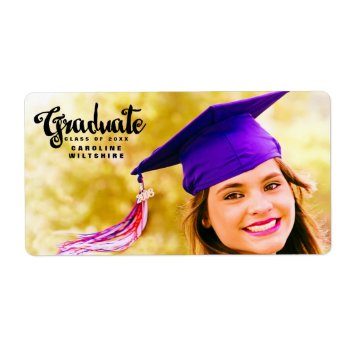 Chic Script Personalized Photo Graduation Label by GroovyGraphics at Zazzle