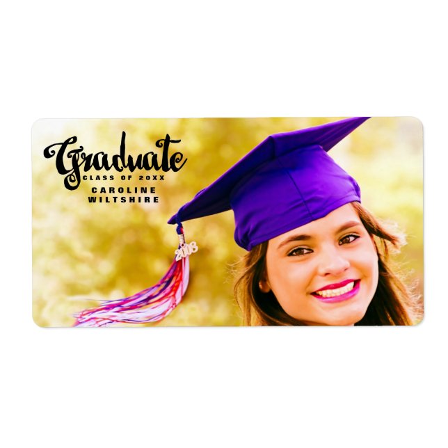Chic Script Personalized Photo Graduation Label (Front)