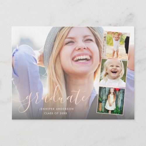 Chic Script Photo Collage Graduation Party Invite