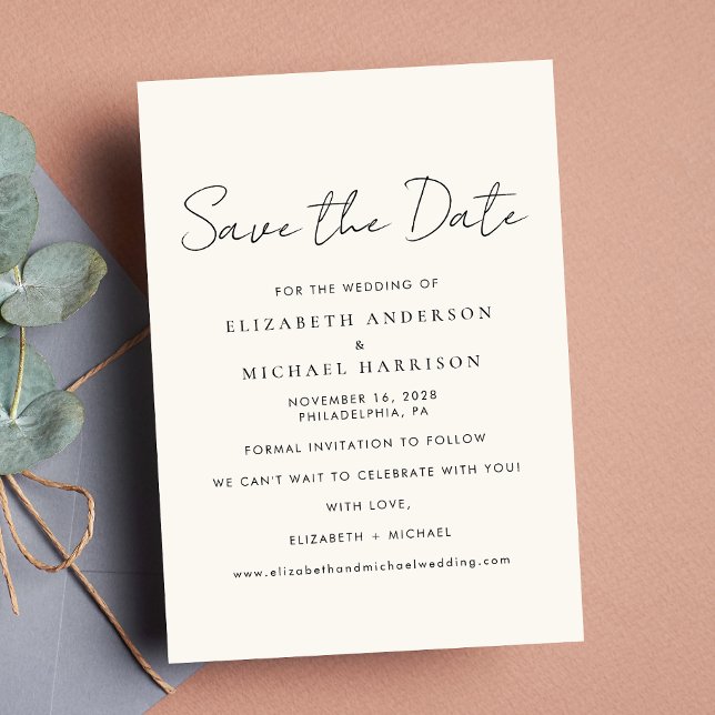 Chic Script Photo Cream Save The Date (Creator Uploaded)