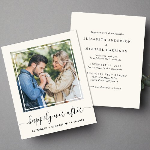 Chic Script Photo Cream Wedding Invitation