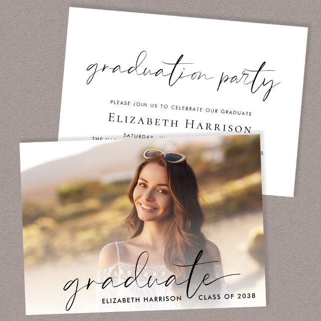 Chic Script Photo Graduation Party Invitation (A personalized photo graduation party invitation to celebrate the graduate's achievements)