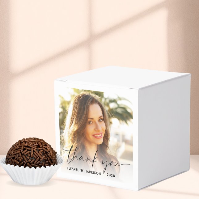 Chic Script Photo Graduation Party Thank You Favor Boxes (Creator Uploaded)