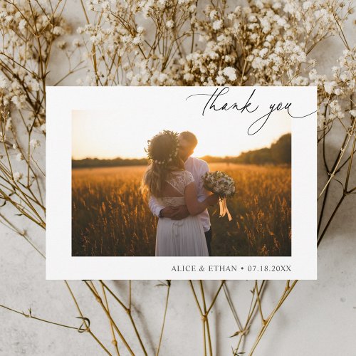 Chic Script Photo Minimalist Wedding Thank You