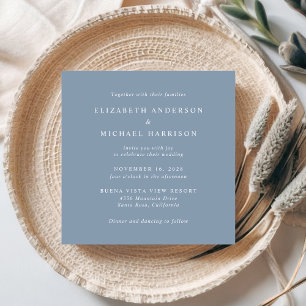 Chic Script Photo Overlay Dusty Blue Wedding Invitation