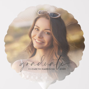 Chic Script Photo Overlay Graduation Party Balloon