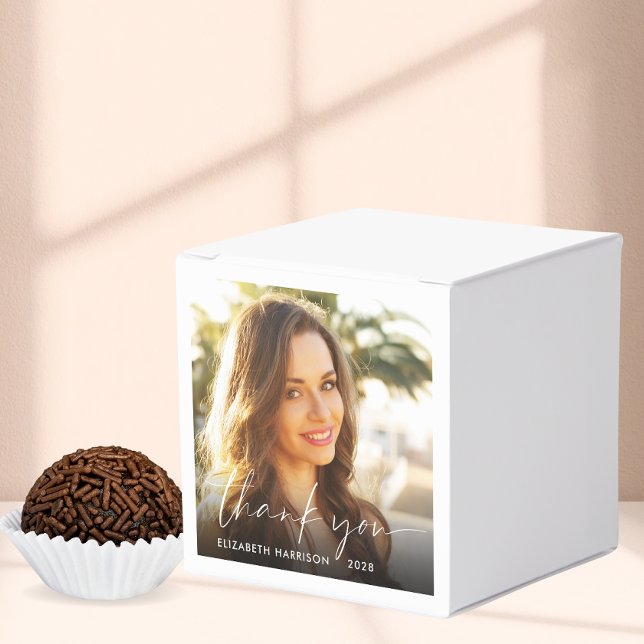 Chic Script Photo Overlay Graduation Thank You Favor Boxes (Creator Uploaded)