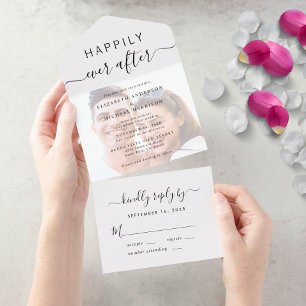 Chic Script Photo Overlay Wedding All In One Invitation
