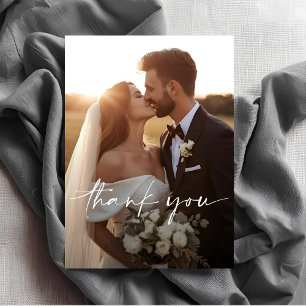 Chic Script Photo Overlay Wedding  Thank You Card