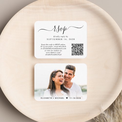 Chic Script Photo QR Code Wedding RSVP Enclosure Card