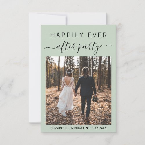 Chic Script Photo Sage Green Wedding Reception Invitation