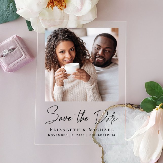 Chic Script Photo Save the Date (Make your day unforgettable with stunning acrylic save the dates—modern, elegant, unique!)